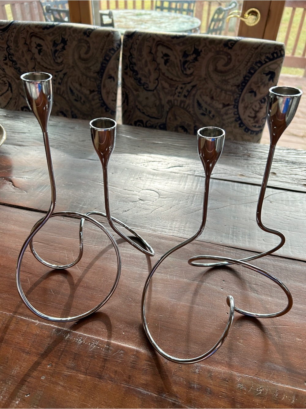 Unbranded Silver Modern Abstract Sculptural Double Taper Candle Holders